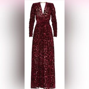 Elegant Red Velvet Floral Dress